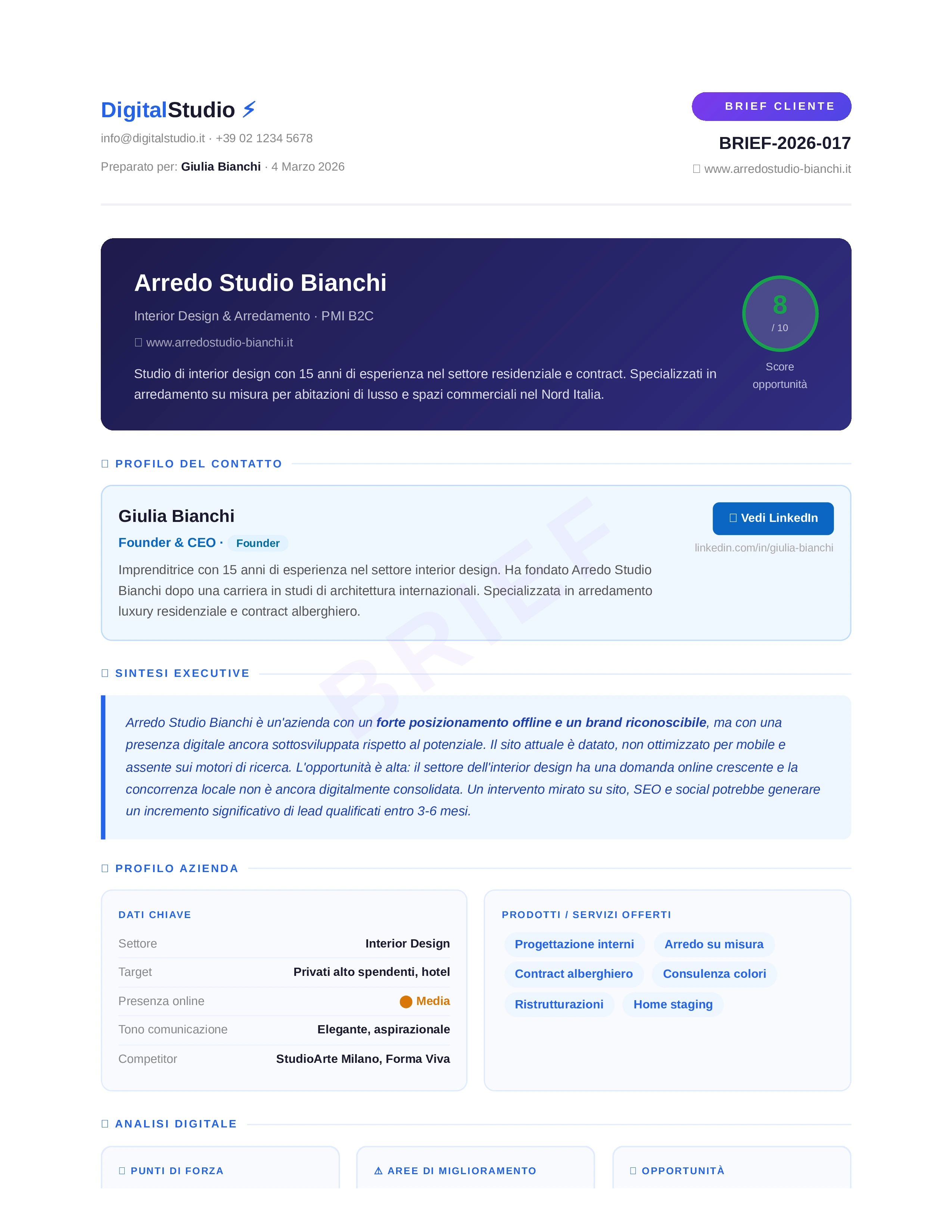 Brief del cliente automatico